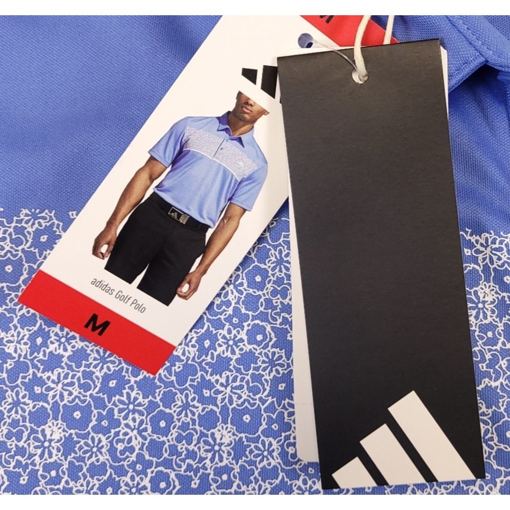 NWT Adidas Golf Polo Mens Medium Performance Stretch Floral Stripe - Picture 9 of 16
